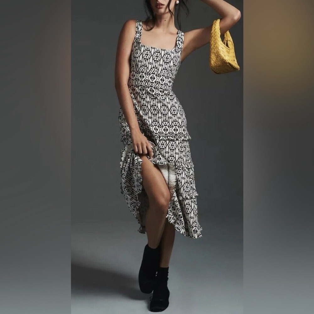 Anthropologie Black and White Blythe square neck midi